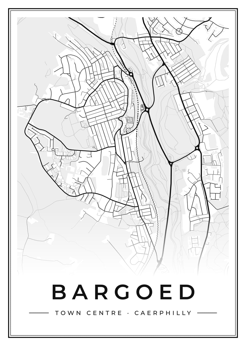Bargoed Town Centre Street Map Poster