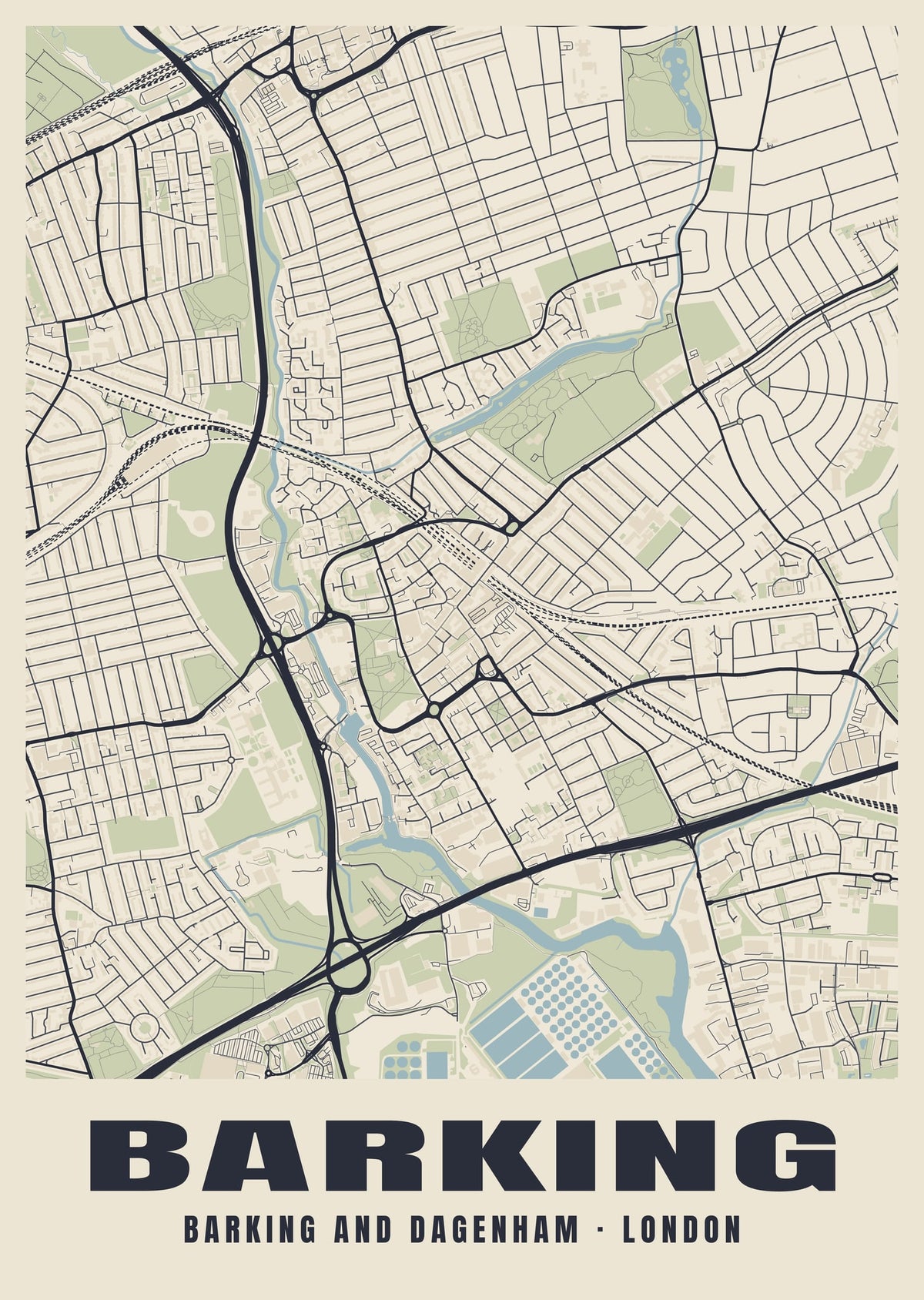 Heritage street map poster of Barking, Barking and Dagenham, London