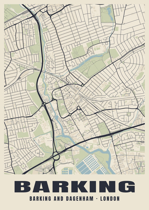 Heritage street map poster of Barking, Barking and Dagenham, London