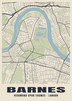 Heritage street map poster of Barnes, Richmond upon Thames, London