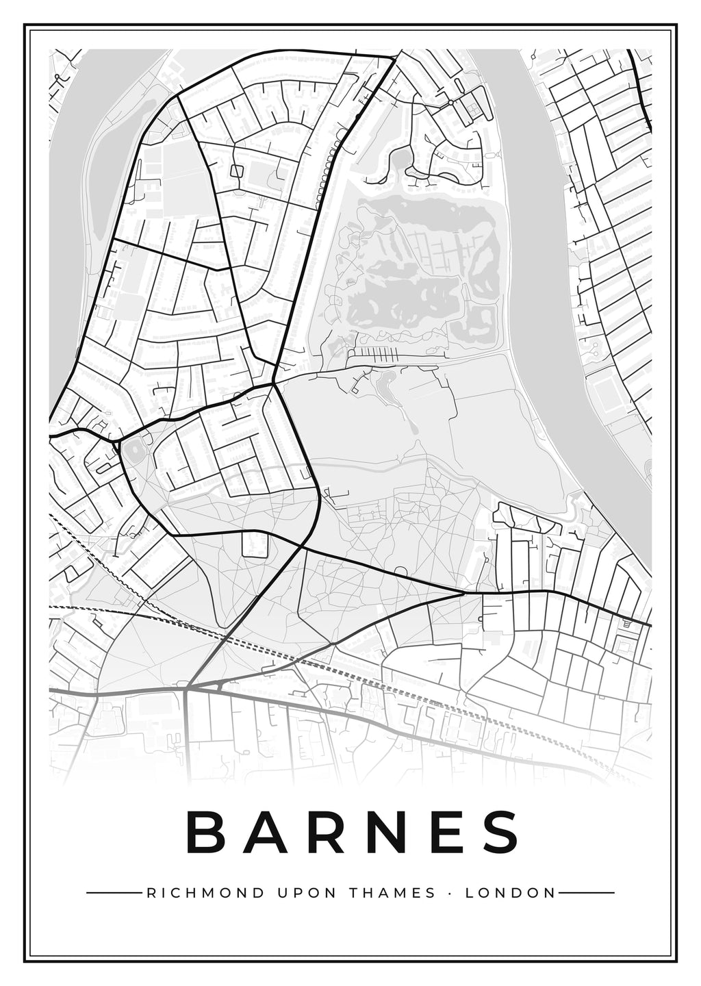 Street map poster of Barnes, Richmond upon Thames, London
