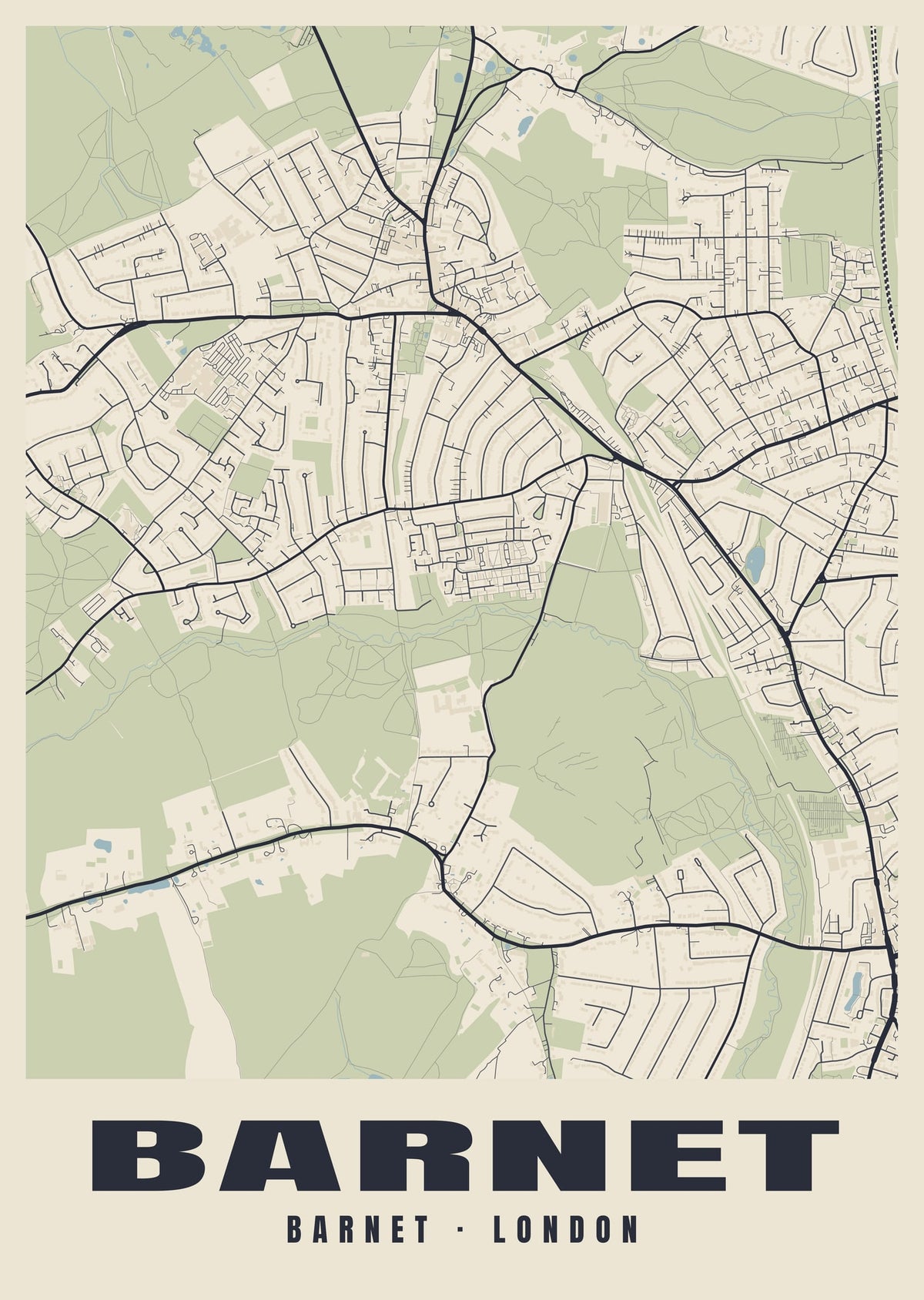 Heritage street map poster of Barnet, Barnet, London