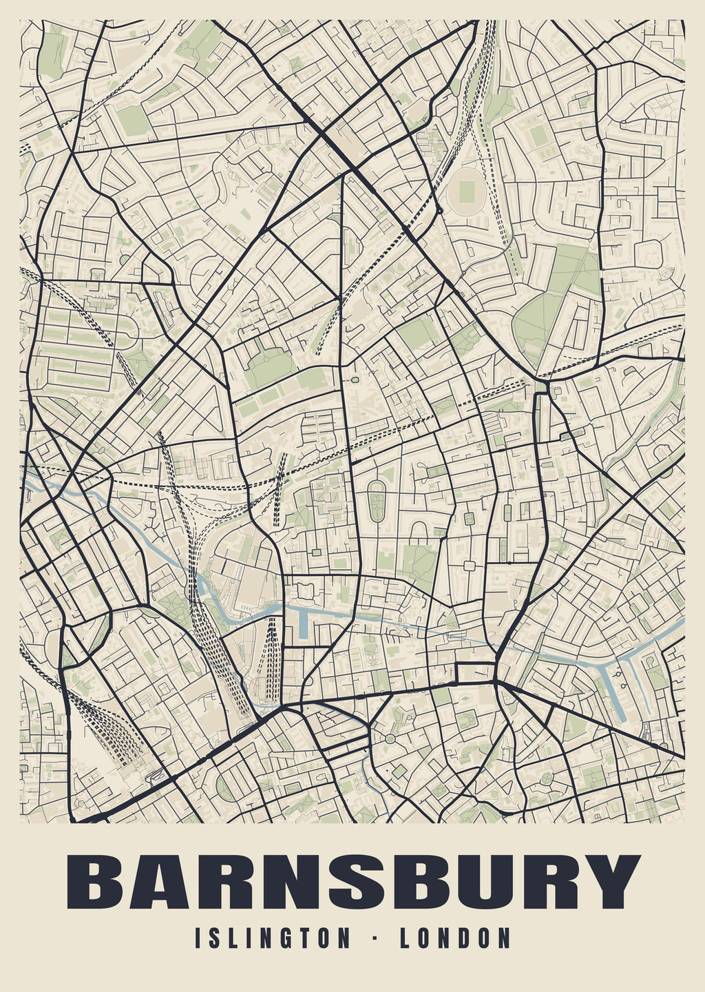Heritage street map poster of Barnsbury, Islington, London