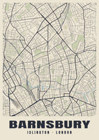 Heritage street map poster of Barnsbury, Islington, London