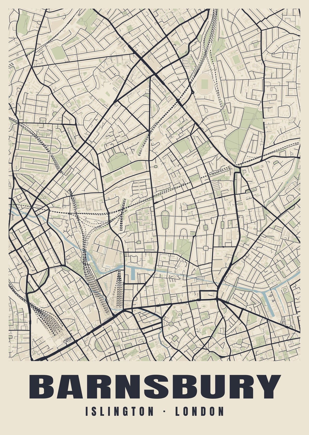 Heritage street map poster of Barnsbury, Islington, London