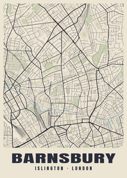 Heritage street map poster of Barnsbury, Islington, London