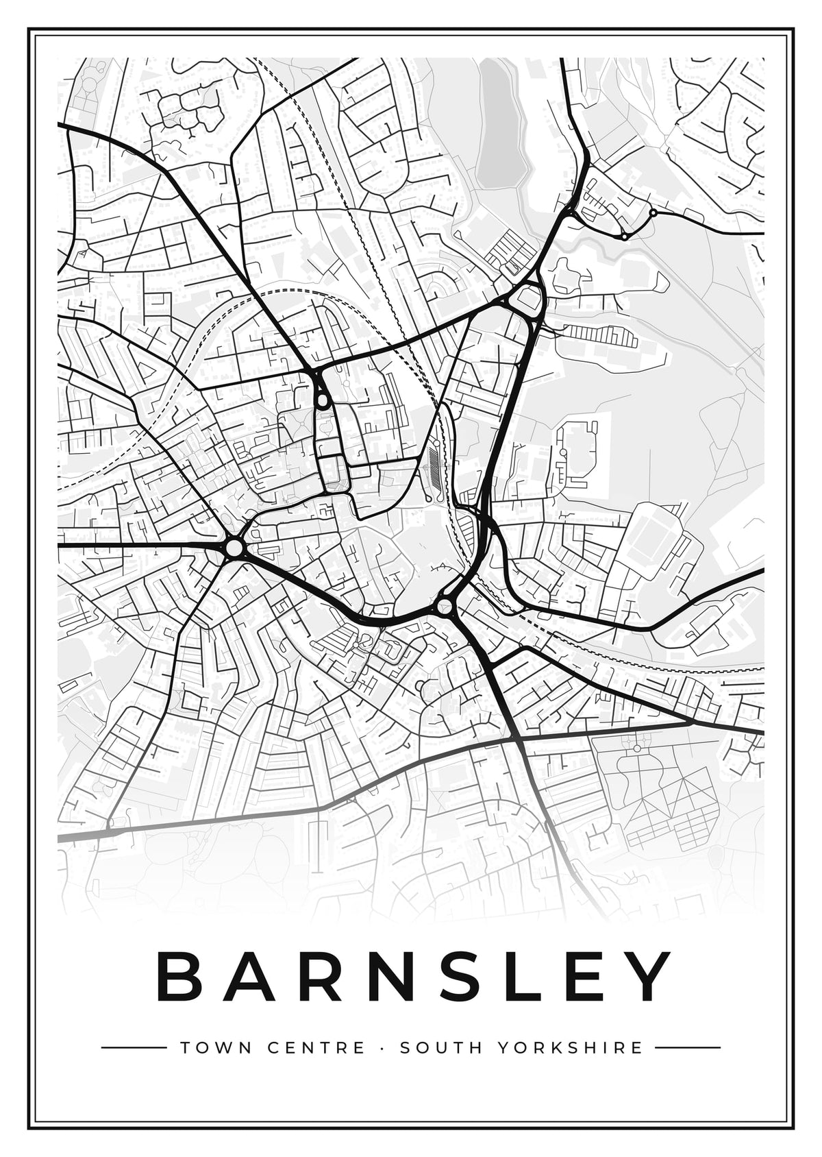 Street map poster of Barnsley town centre, South Yorkshire