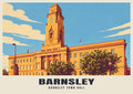 Barnsley Town Hall poster, Retro Railway style