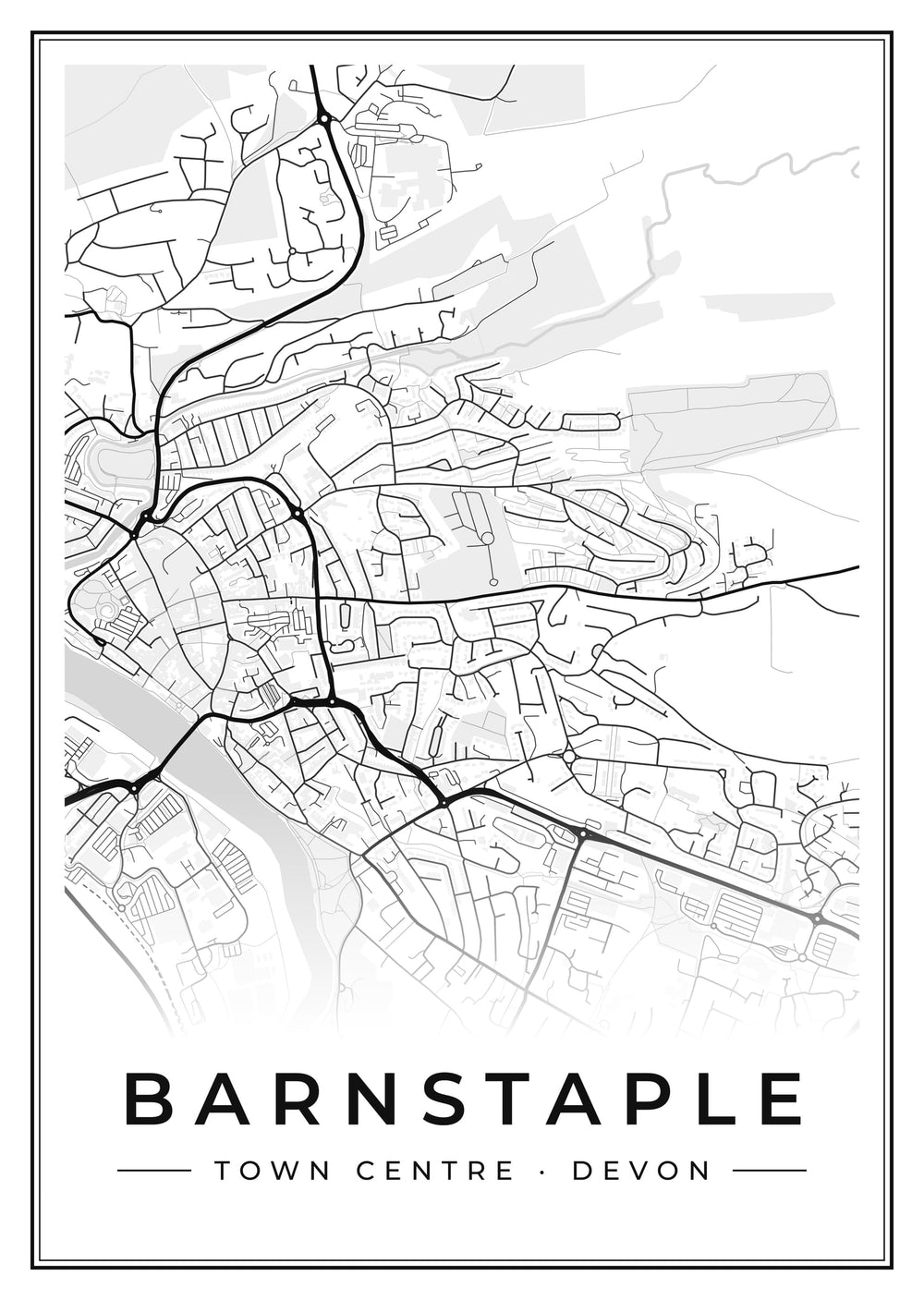 Barnstaple Town Centre Street Map Poster
