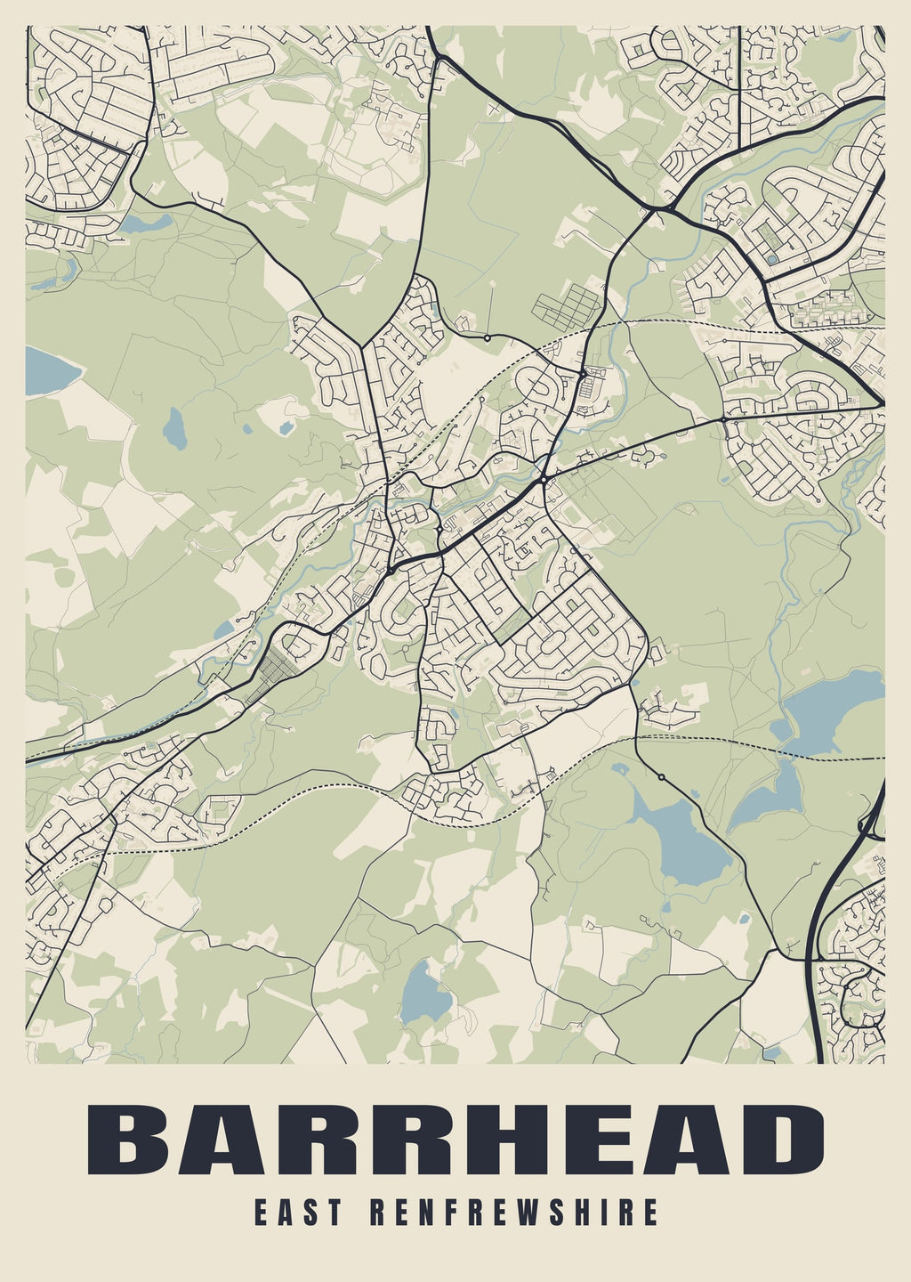 Street map poster of Barrhead, East Renfrewshire