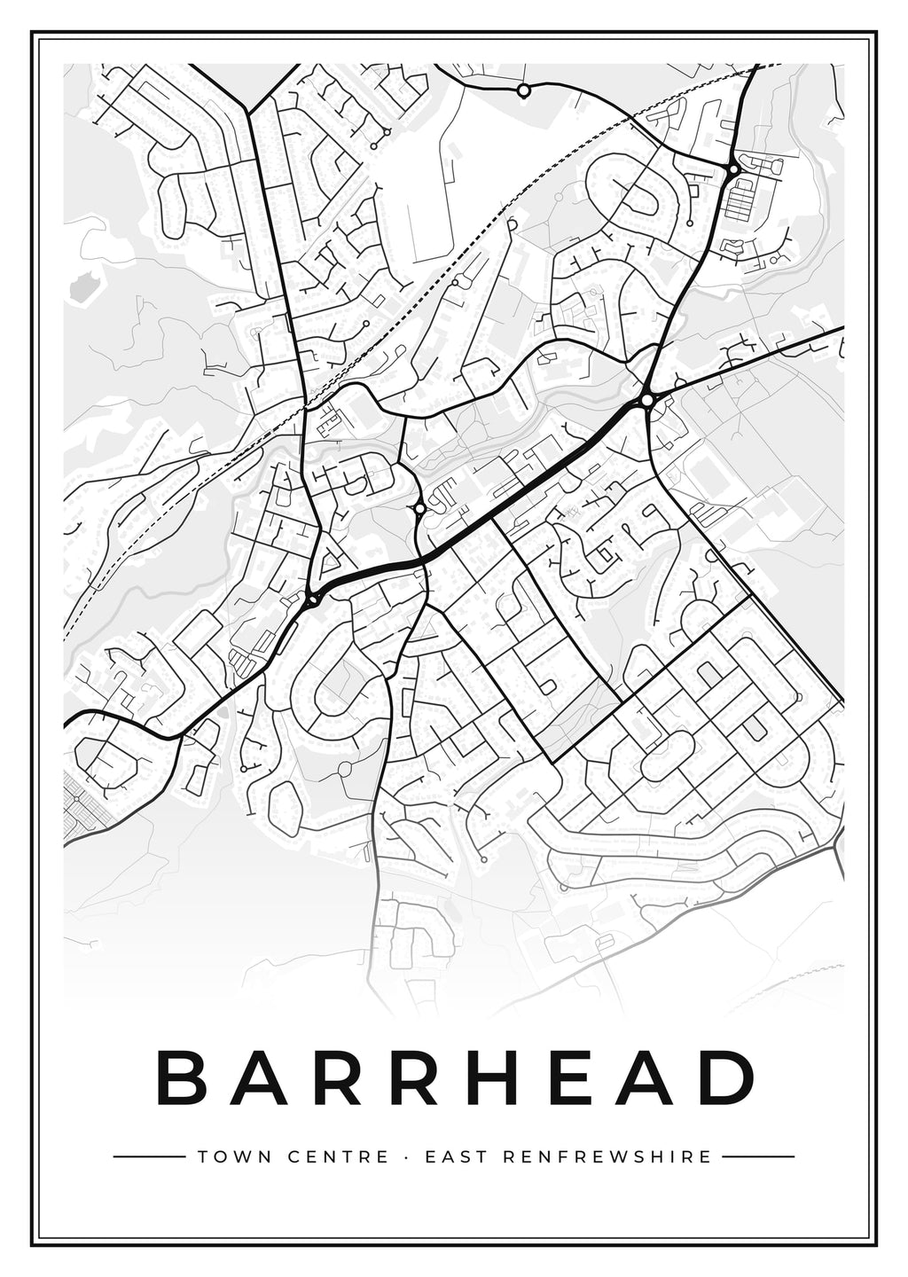 Street map poster of Barrhead town centre, East Renfrewshire