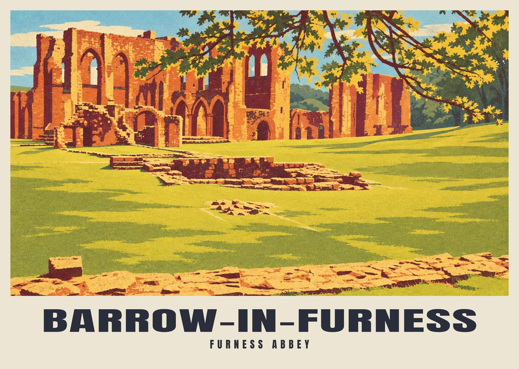 Furness Abbey, Barrow-in-Furness poster, Retro Railway style
