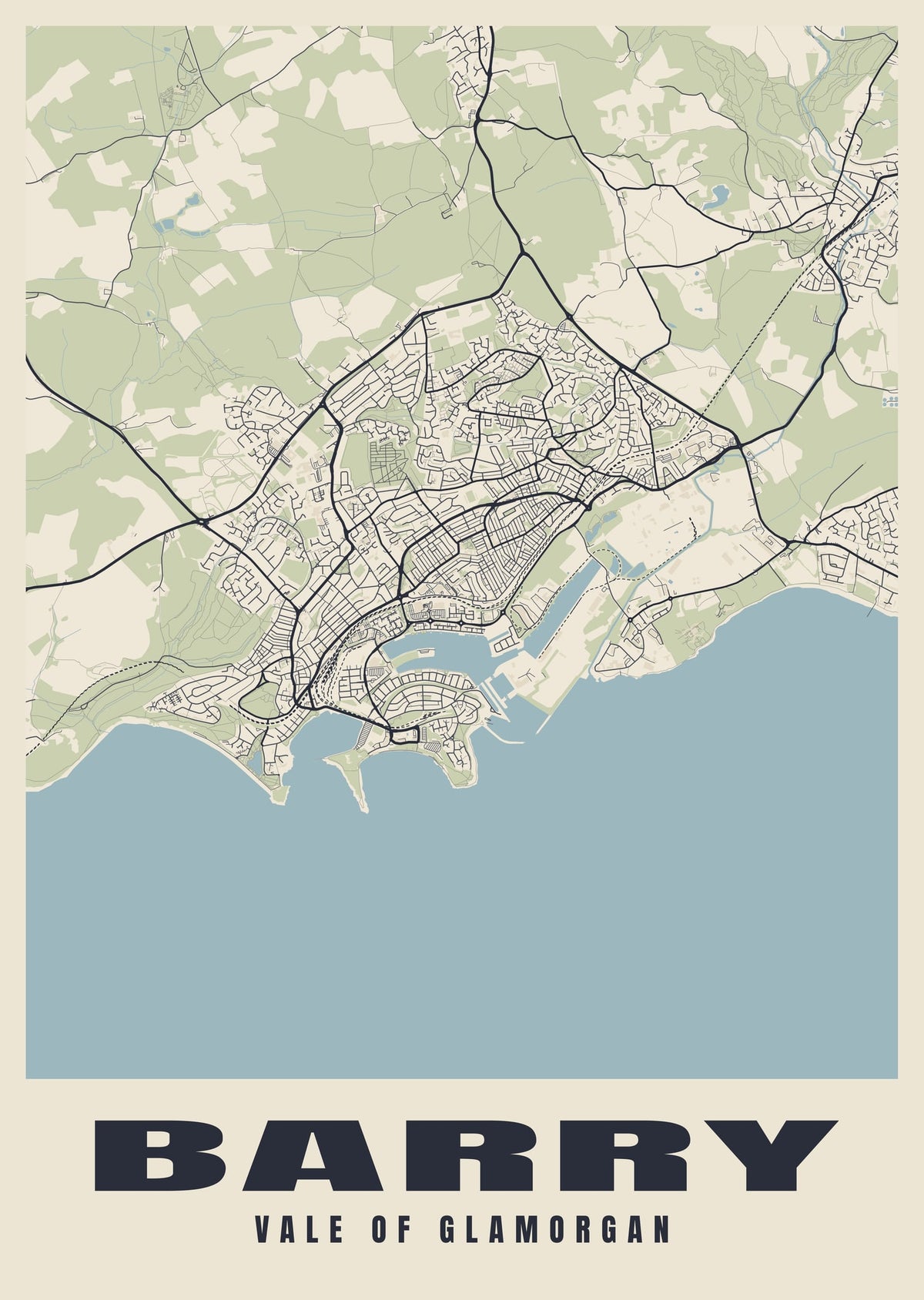 Street map poster of Barry, Vale of Glamorgan