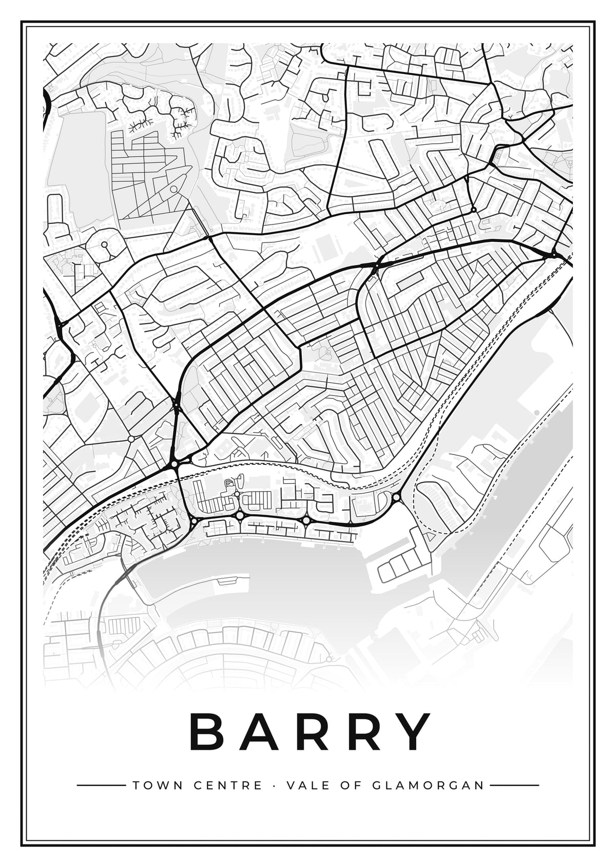 Street map poster of Barry town centre, Vale of Glamorgan