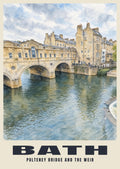 Pulteney Bridge, Bath poster, English Watercolour style