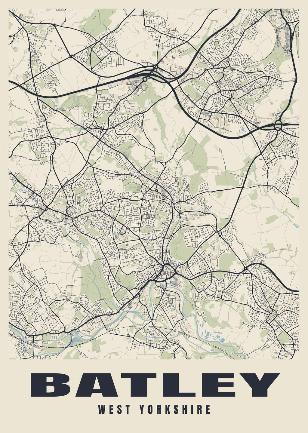 Street map poster of Batley, West Yorkshire