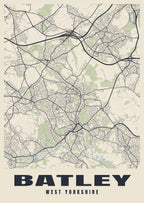 Street map poster of Batley, West Yorkshire