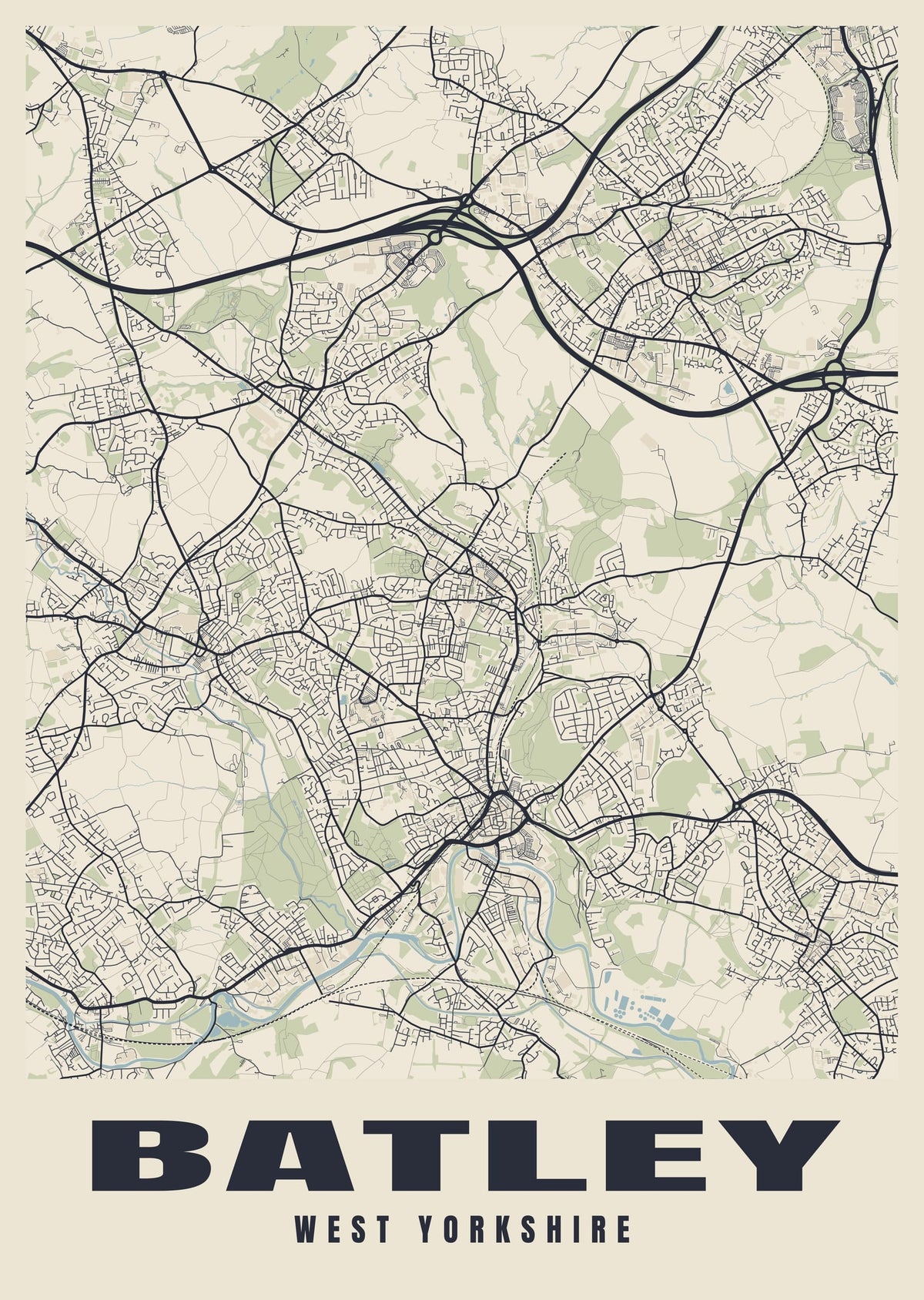 Street map poster of Batley, West Yorkshire