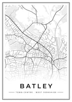 Street map poster of Batley town centre, West Yorkshire