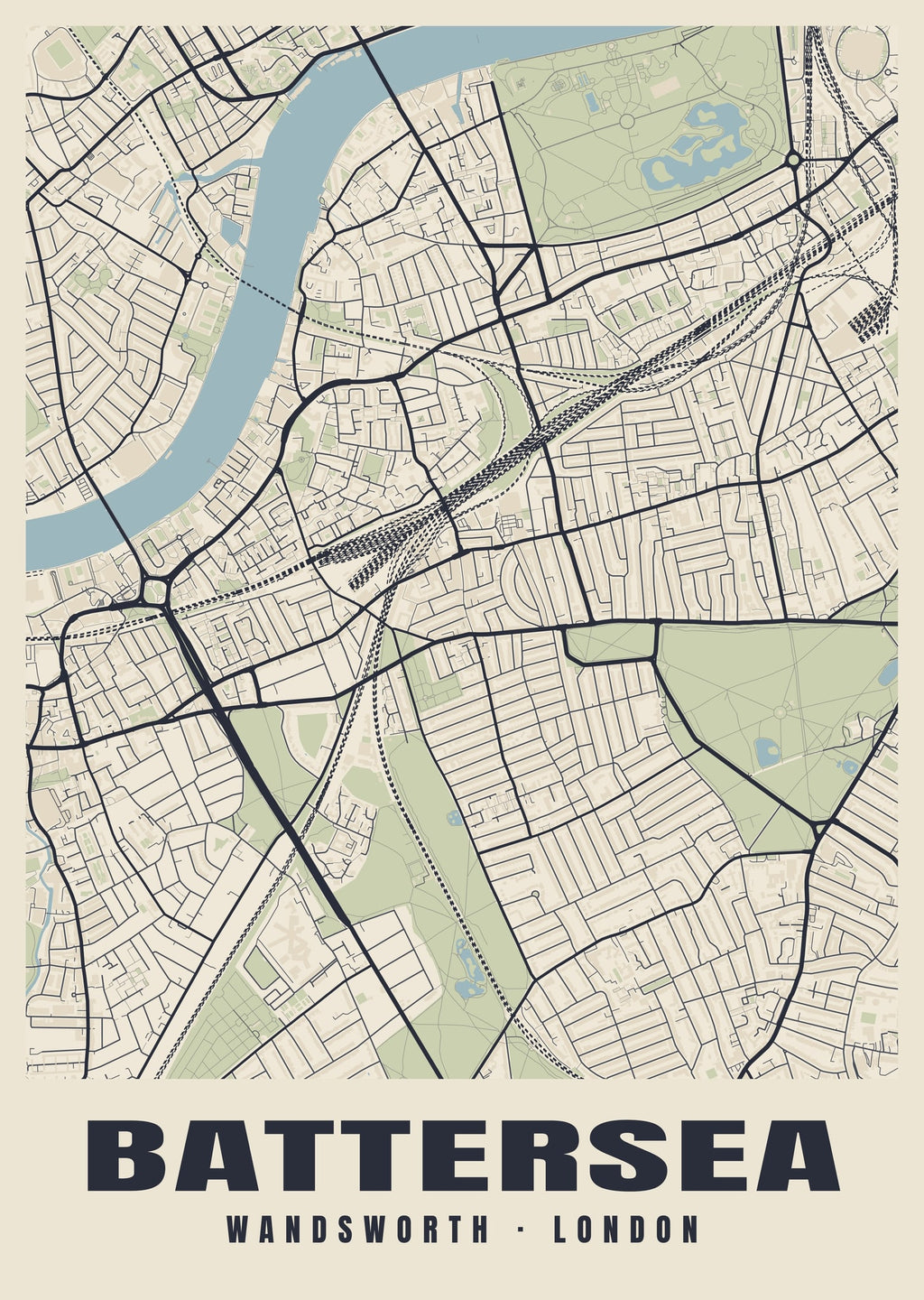 Heritage street map poster of Battersea, Wandsworth, London