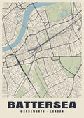 Heritage street map poster of Battersea, Wandsworth, London