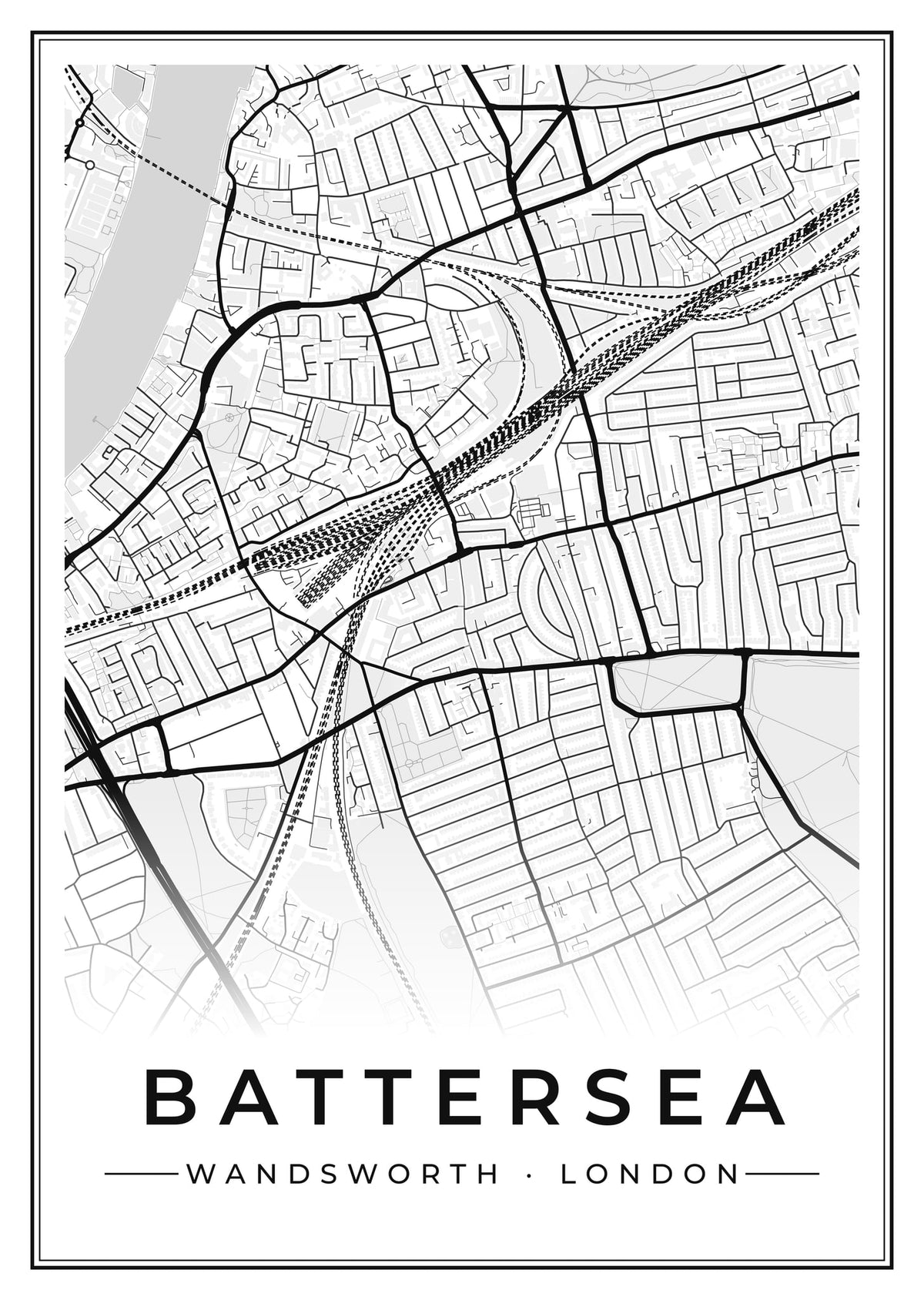 Street map poster of Battersea, Wandsworth, London