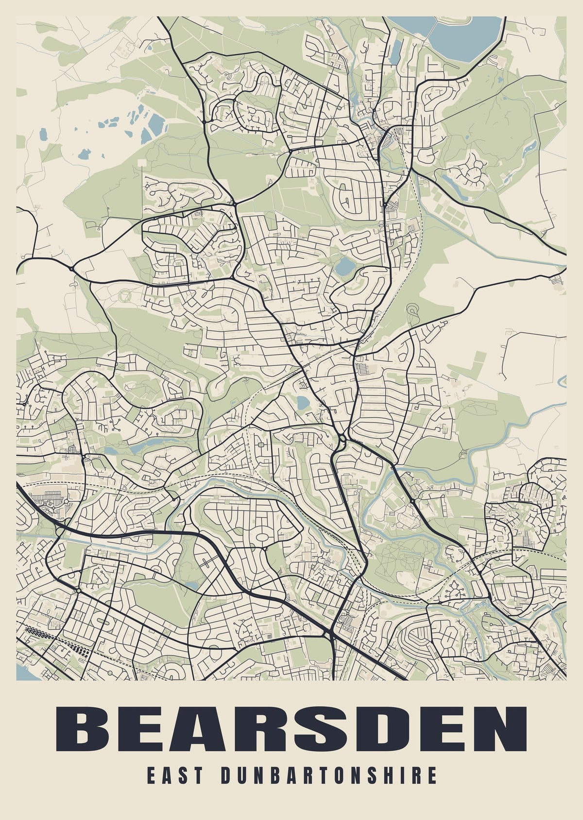 Street map poster of Bearsden, East Dunbartonshire