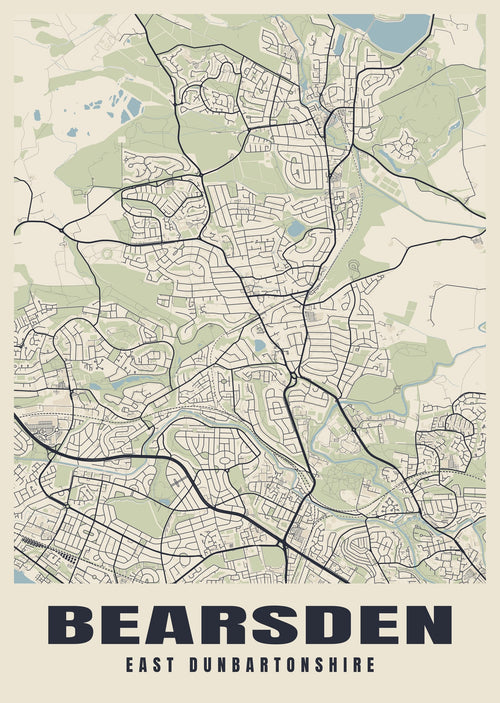 Street map poster of Bearsden, East Dunbartonshire