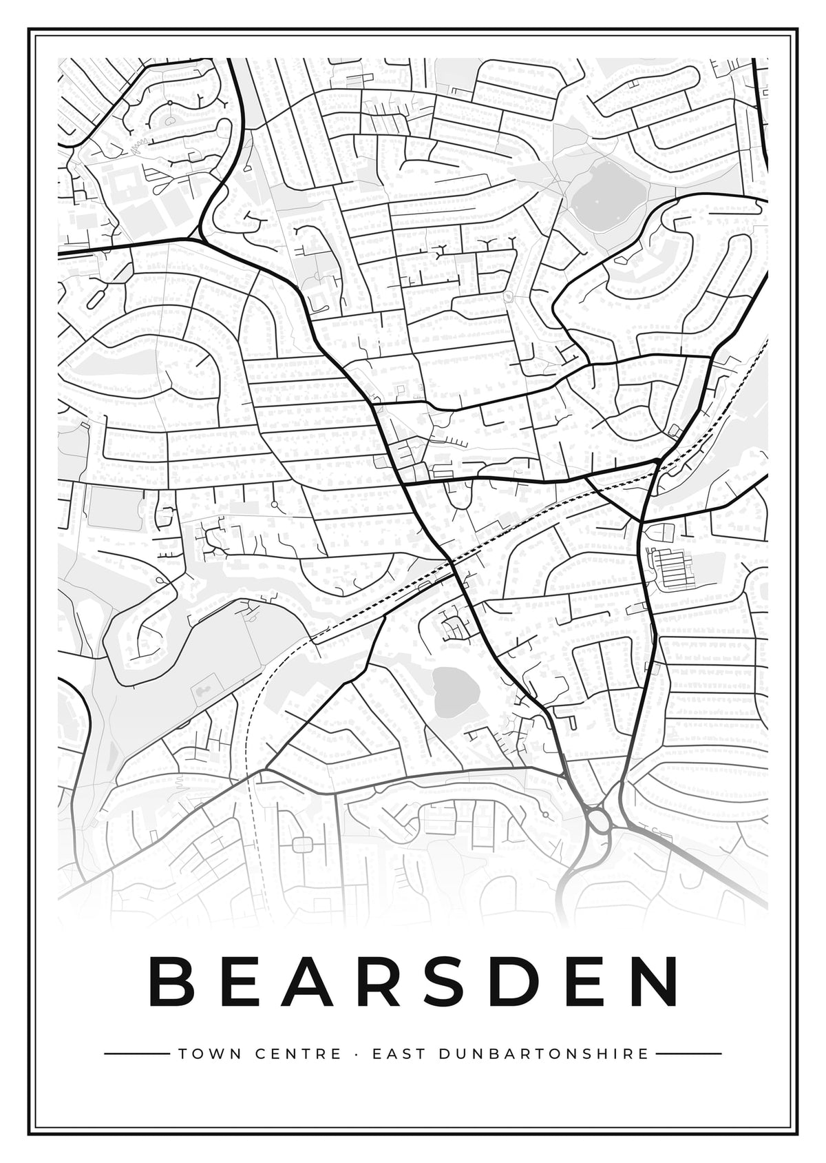 Street map poster of Bearsden town centre, East Dunbartonshire