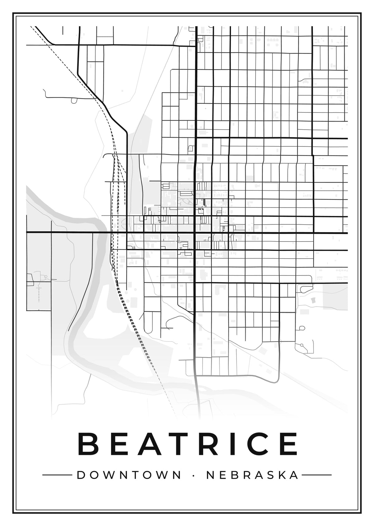 Street map poster of downtown Beatrice, Nebraska