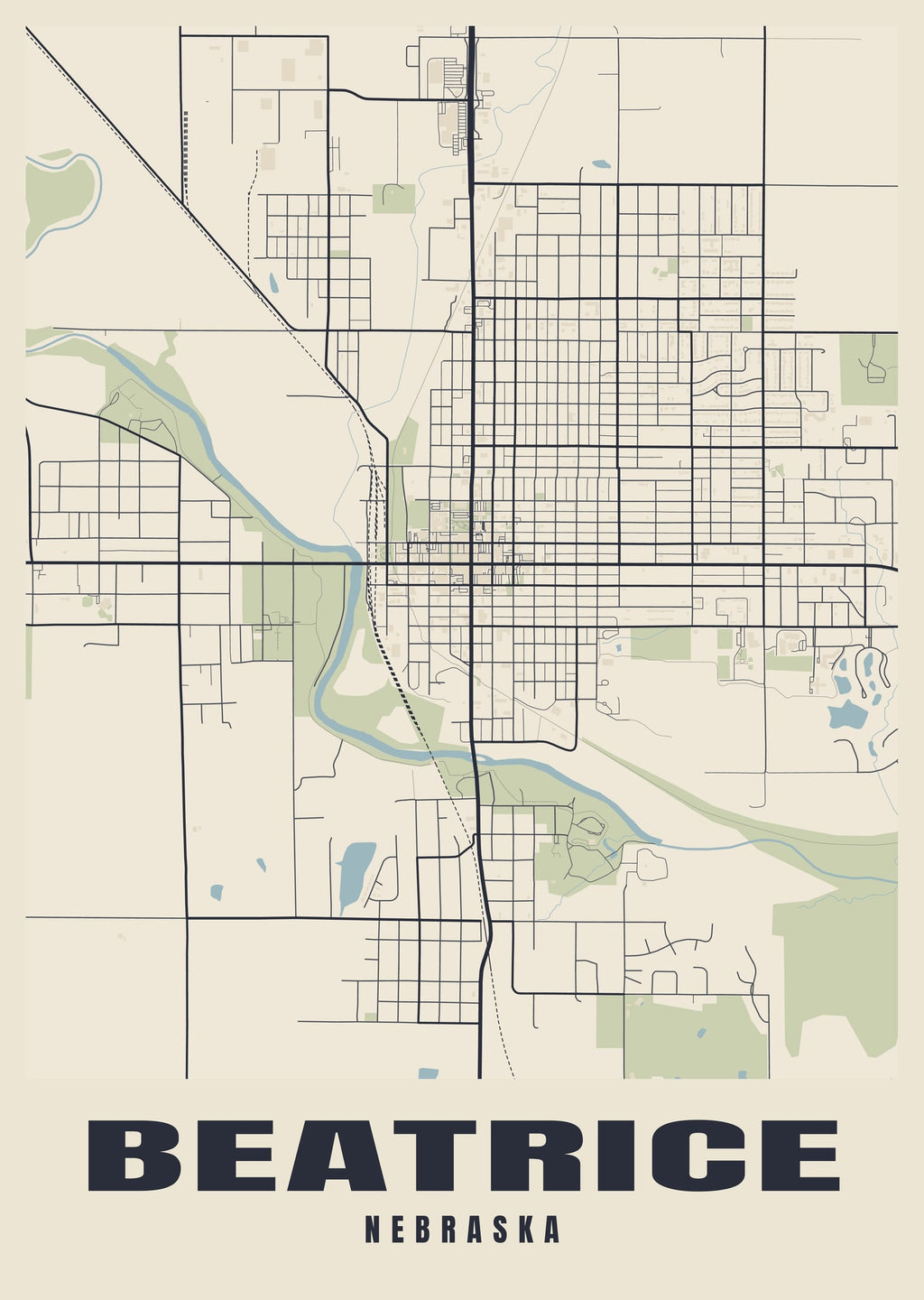 Street map poster of Beatrice, Nebraska