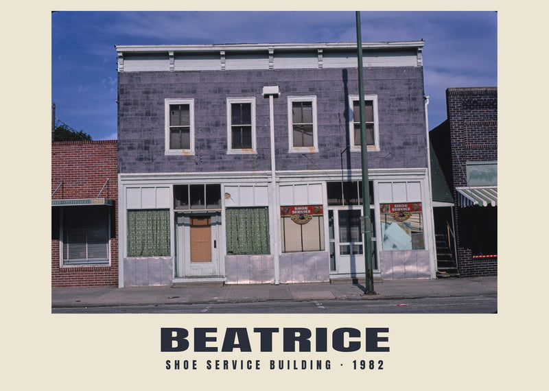 Shoe Service Building, Beatrice, Nebraska — 1982 · Historic photograph print
