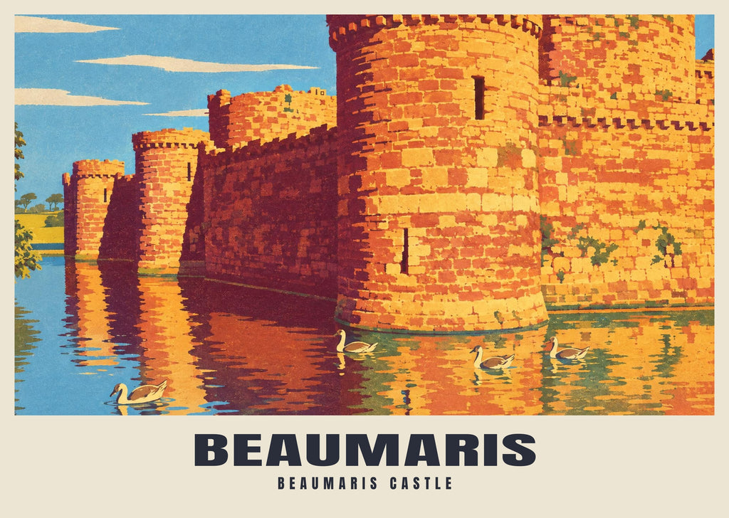 Beaumaris Castle poster, Retro Railway style