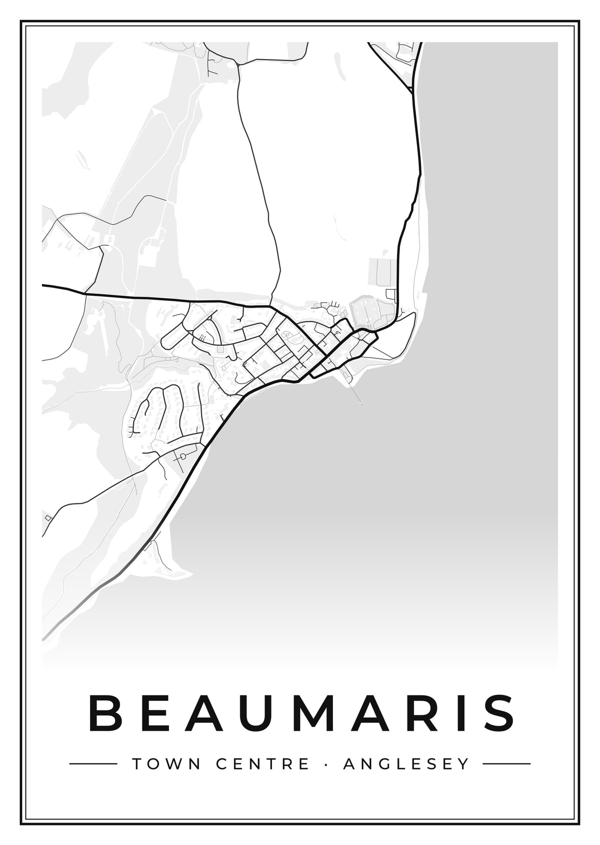 Street map poster of Beaumaris town centre, Anglesey