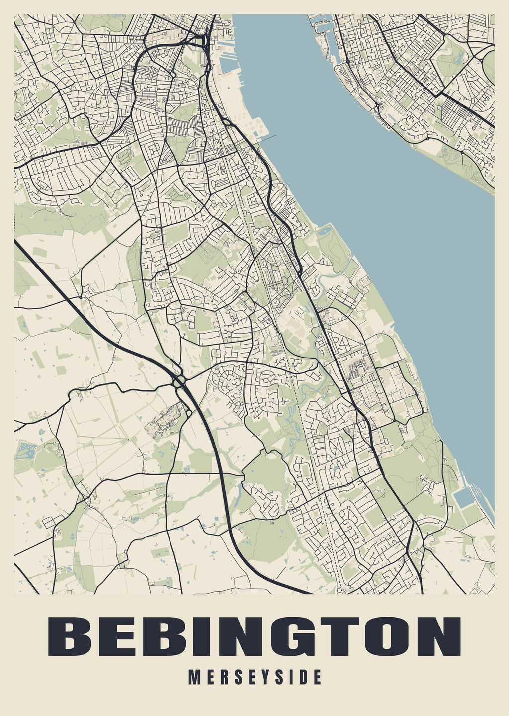 Street map poster of Bebington, Merseyside