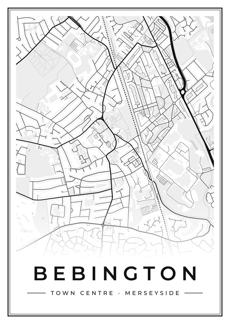 Bebington Town Centre Street Map Poster