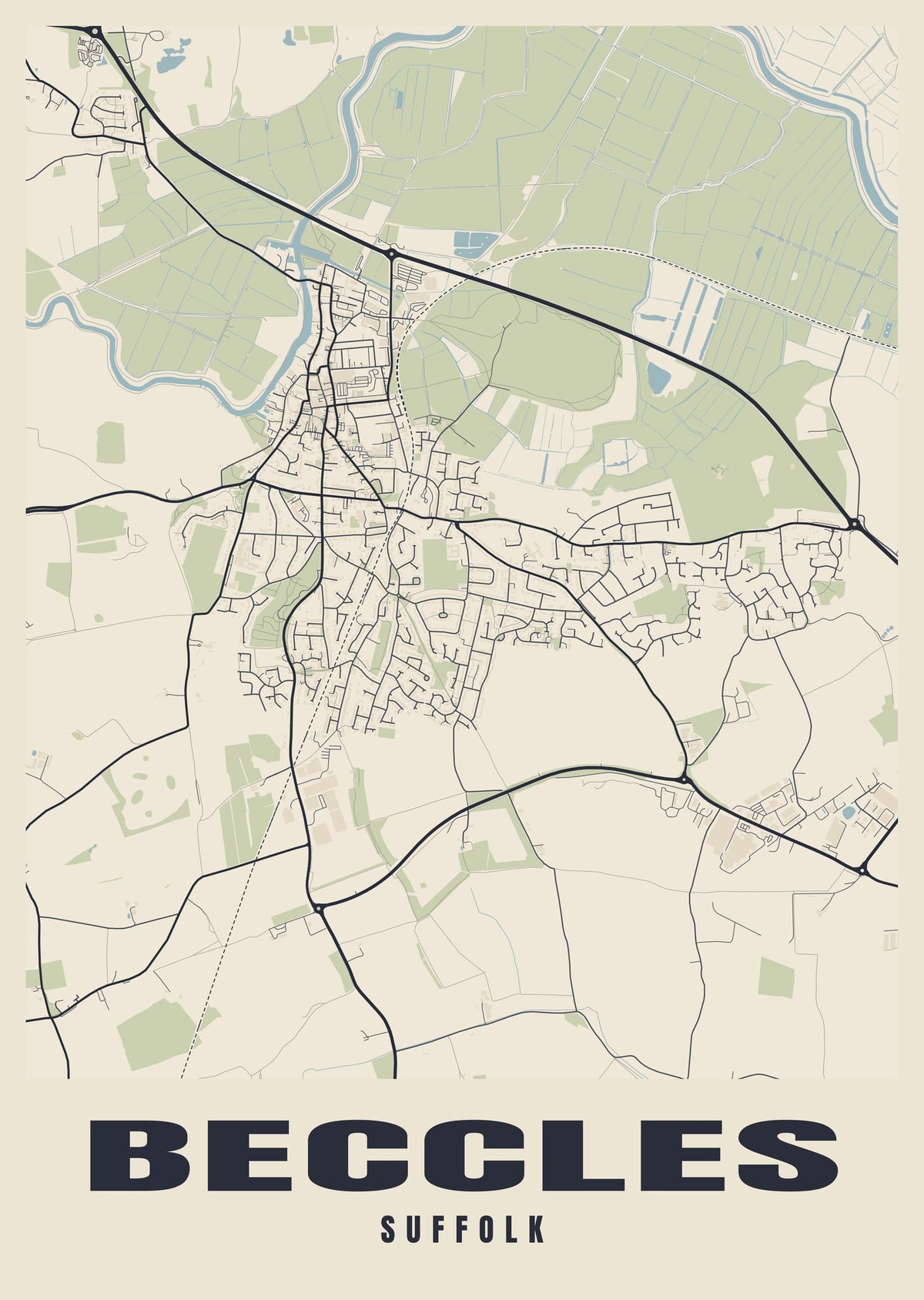 Street map poster of Beccles, Suffolk