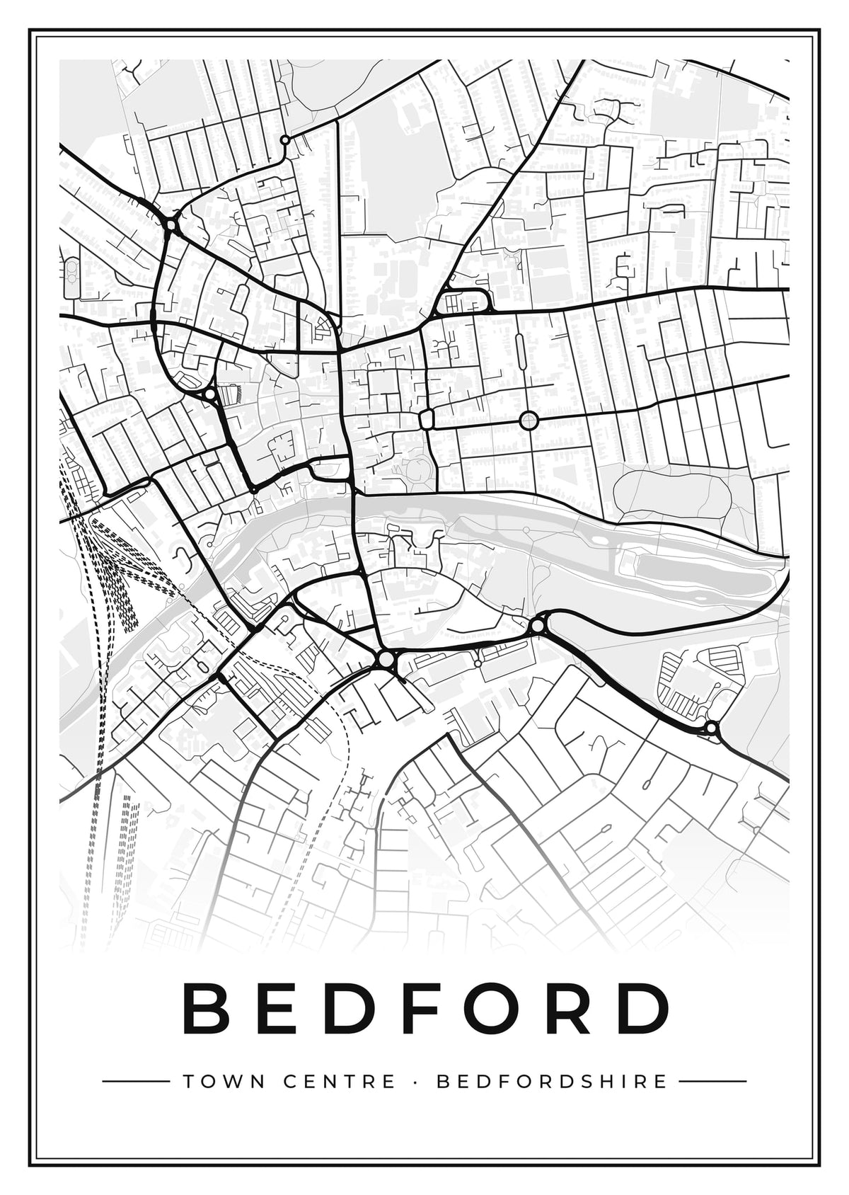 Street map poster of Bedford town centre, Bedfordshire