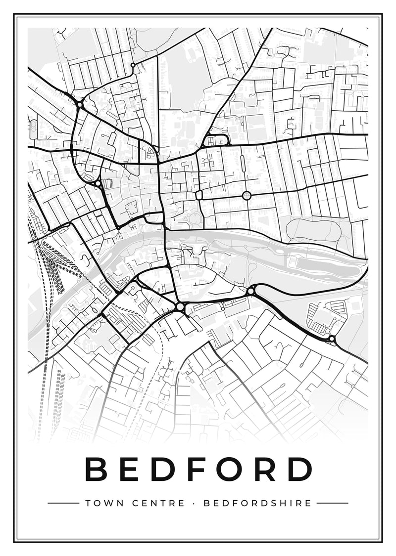 Bedford Town Centre Street Map Poster