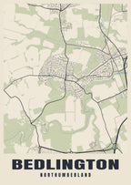 Street map poster of Bedlington, Northumberland