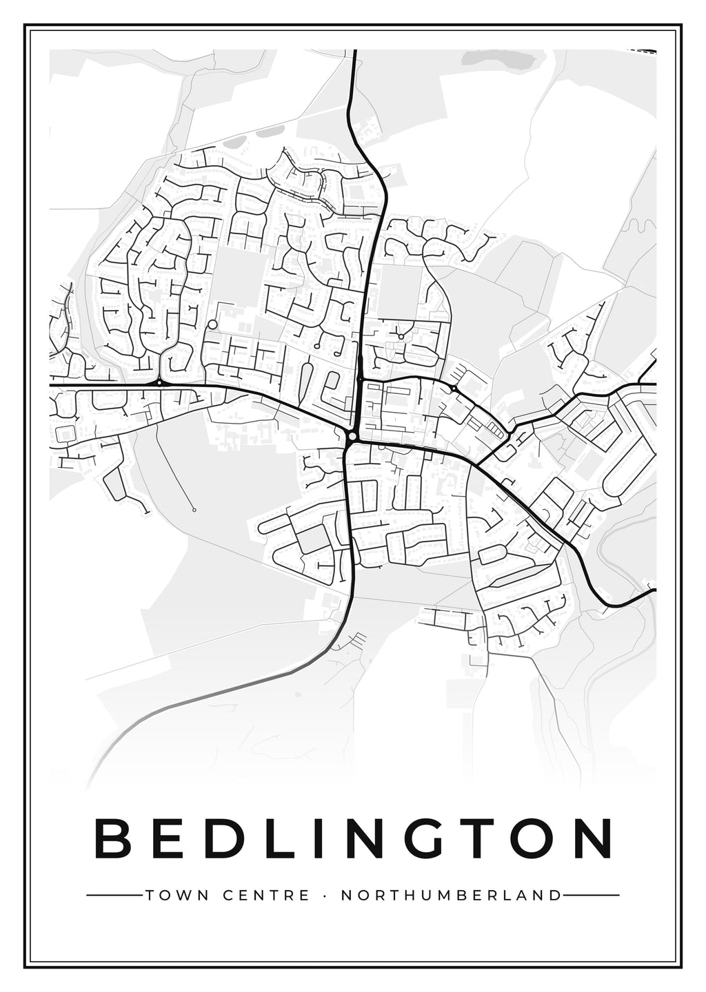 Street map poster of Bedlington town centre, Northumberland