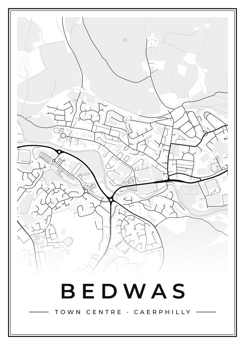 Bedwas Town Centre Street Map Poster