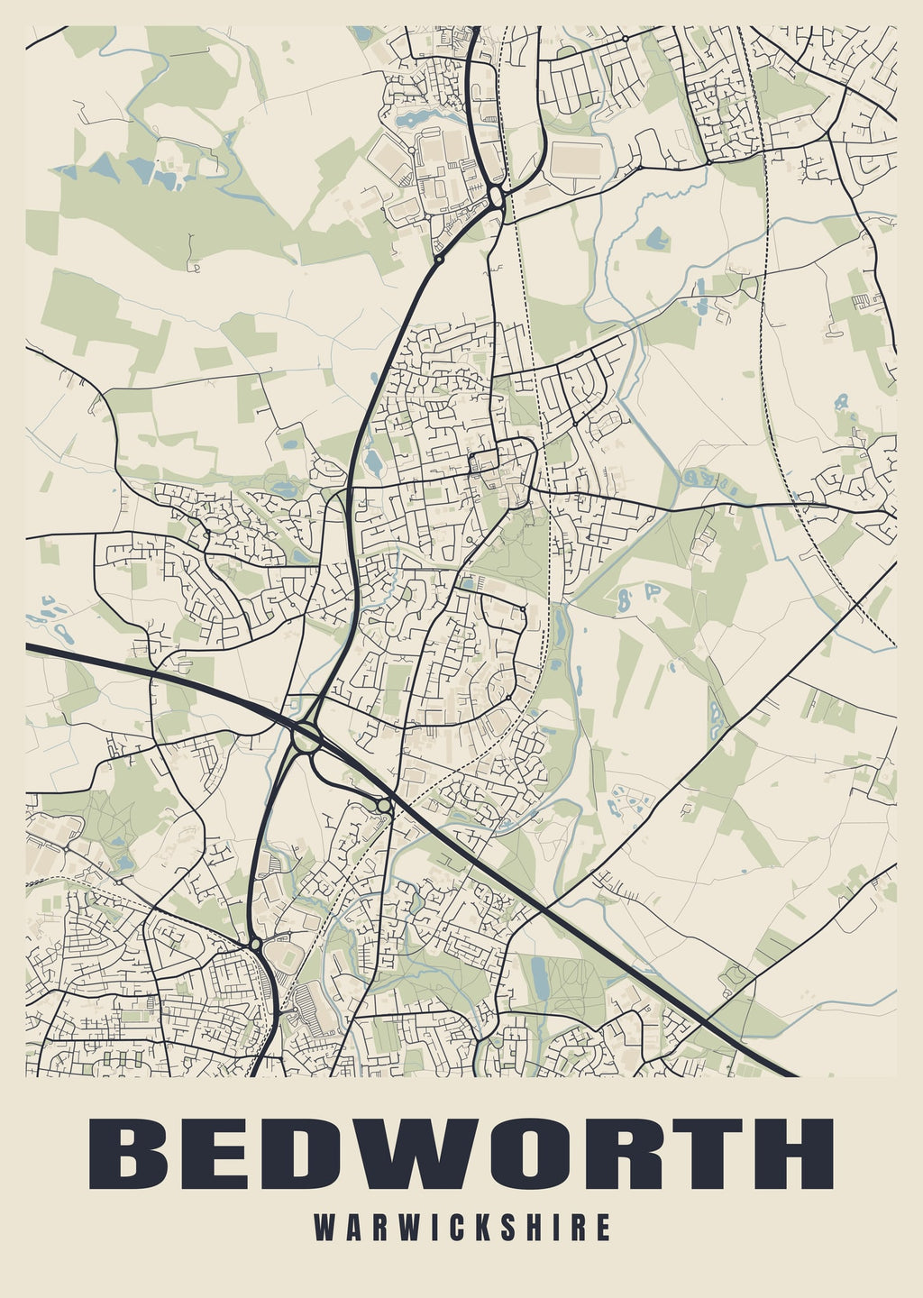 Street map poster of Bedworth, Warwickshire