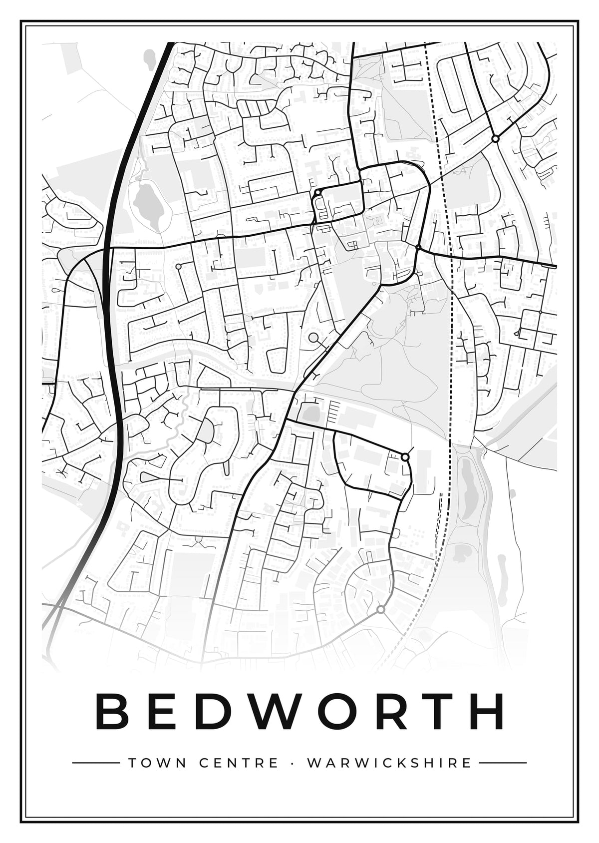 Street map poster of Bedworth town centre, Warwickshire