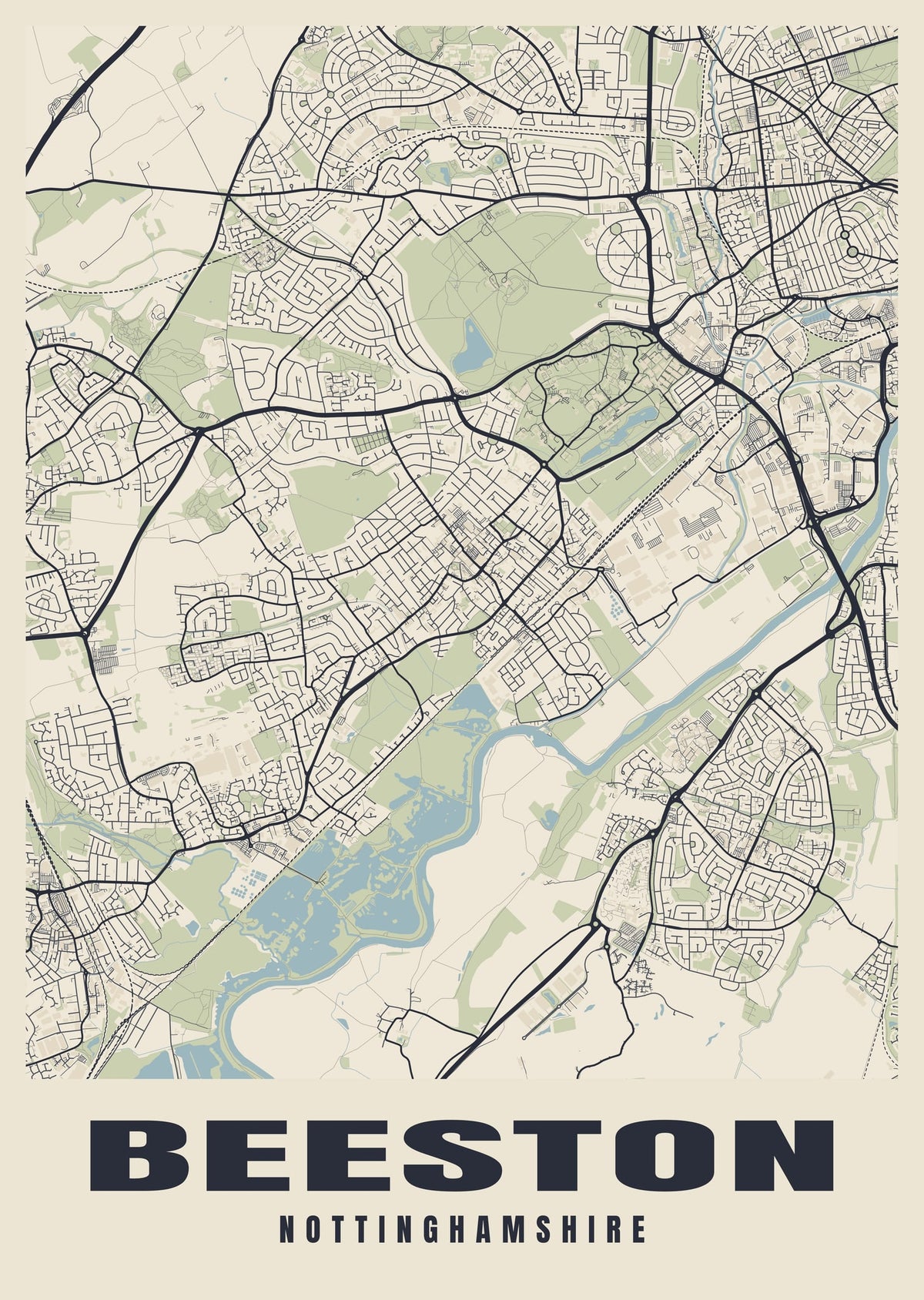 Street map poster of Beeston, Nottinghamshire