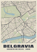 Heritage street map poster of Belgravia, Kensington and Chelsea, London