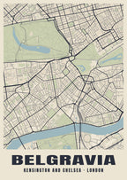 Heritage street map poster of Belgravia, Kensington and Chelsea, London