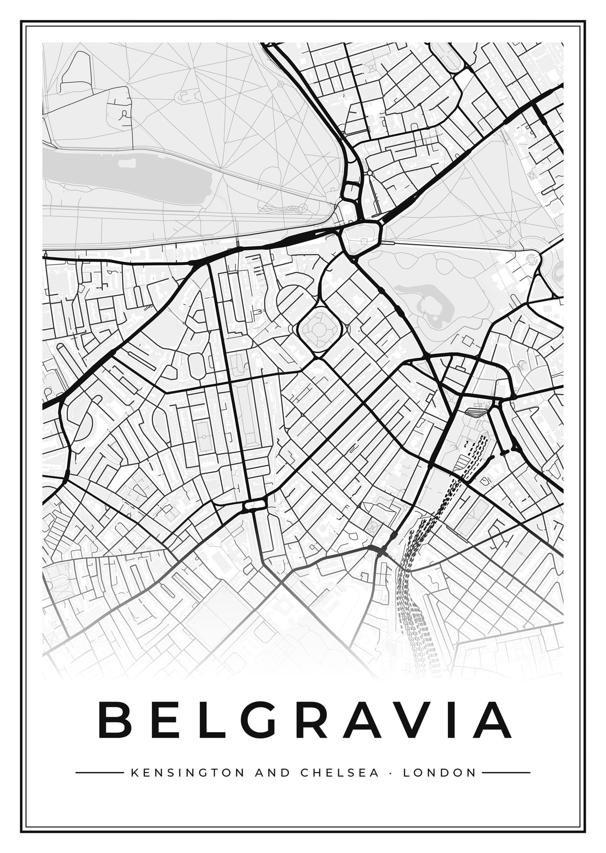 Street map poster of Belgravia, Kensington and Chelsea, London