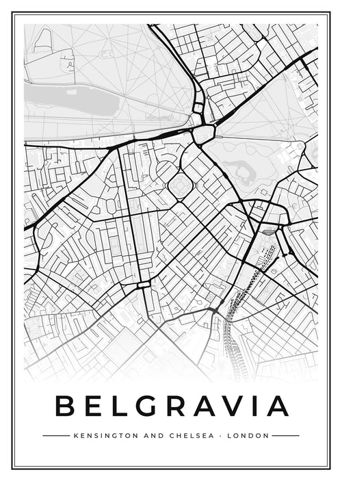 Street map poster of Belgravia, Kensington and Chelsea, London