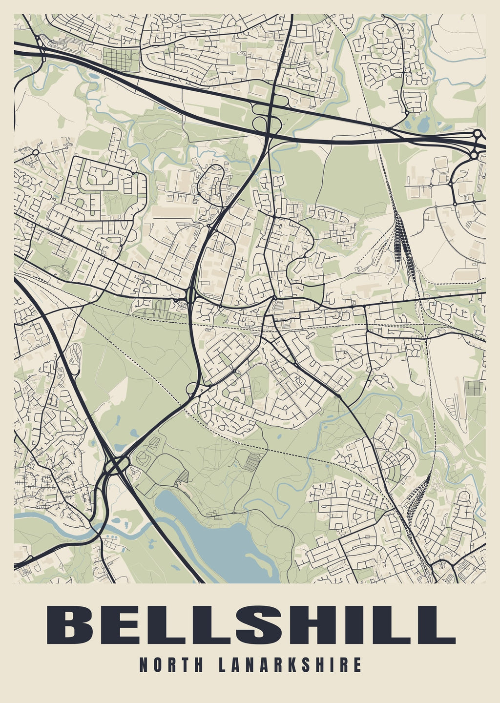 Street map poster of Bellshill, North Lanarkshire